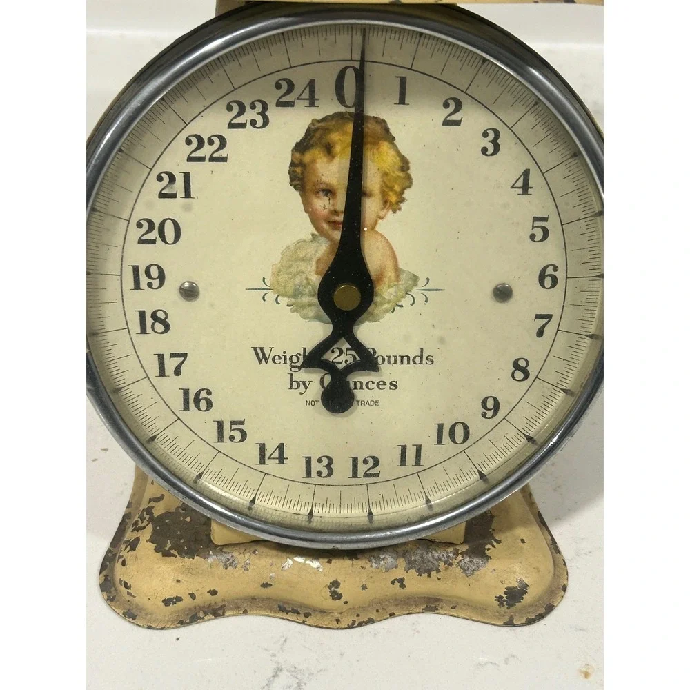 Vintage Cherub Scale 25 Lbs by Ounces Yellow Metal Reproduction Farmhouse Decor‎